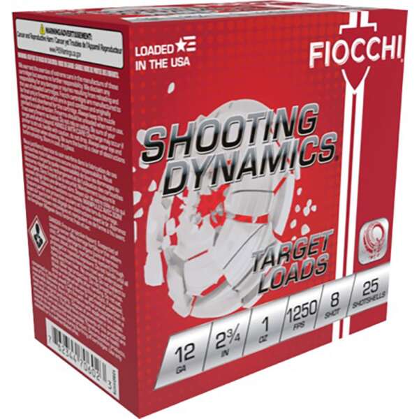 FIOCCHI AMMUNITION - SHOOTING DYNAMICS® 12 GAUGE 2-3/4” 1OZ #8 LEAD SHOT 25/BOX