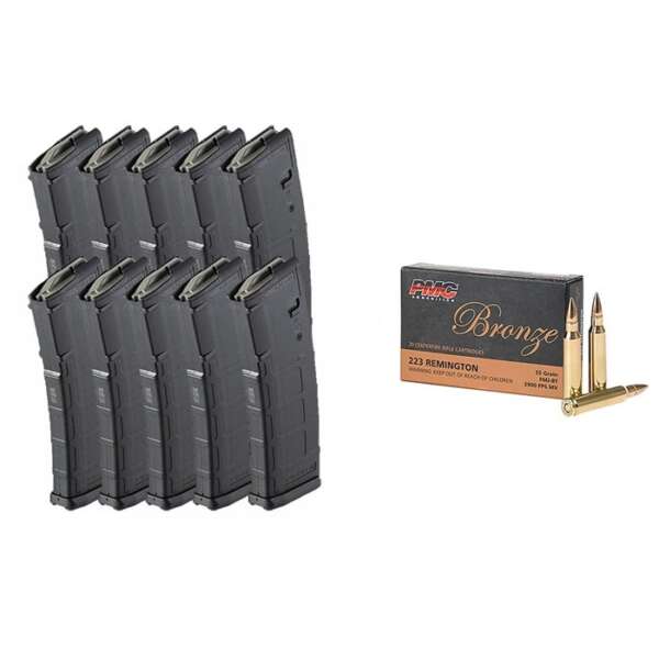 BROWNELLS BUNDLES - BRONZE .223 REM 55GR FMJ 1000RD CASE WITH 10X PMAGS